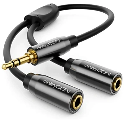 Abbildung von deleyCON 0,2m Audio Klinken Y Adapter Kabel 3,5mm Stecker auf 2x