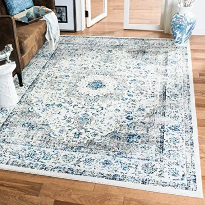 Abbildung von SAFAVIEH Traditionell Teppich für Wohnzimmer, Esszimmer, Schlafzimmer Evoke Collection, Kurzer Flor, Grau und Elfenbein, 201 X 274 cm
