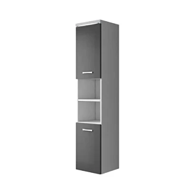 Abbildung von Badezimmer Schrank Paso 160cm Hochglanz Grau Fronten Regal Hochschrank Möbel Badschrank