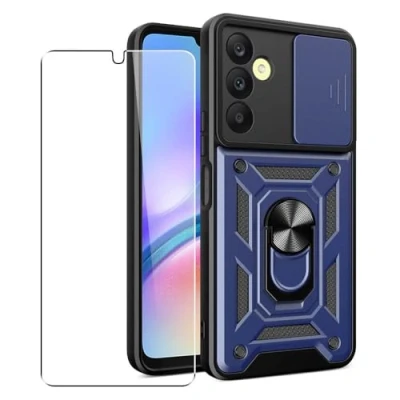 Abbildung von SDTEK Hülle Für Samsung Galaxy A05s Handyhülle Kameraobjektivschutz, Ständer, Magnetringhalter Glas Displayschutzfolie (Marine)