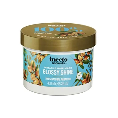 Abbildung von INECTO Glossy Shine Argan Miracle Haarmaske, 450 ml, pflegende Haarnahrung für geschädigtes Haar, tiefenpflegende Behandlung, dringend gerettete Haare