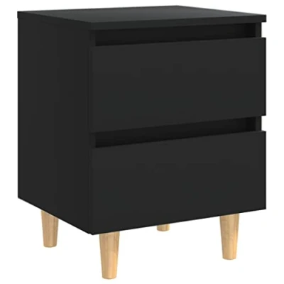 Abbildung von vidaXL Nachttisch mit Kiefernholz Beinen 2 Schubladen Nachtschrank Nachtkonsole Nachtkommode Schlafzimmer Schrank Kommode Schwarz 40x35x50cm
