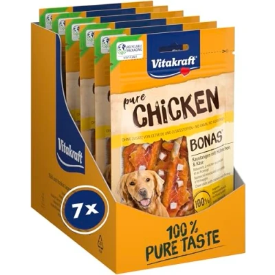 Abbildung von Vitakraft Pure Chicken Bonas, Hundeleckerli, Kaustangen mit Hühnchen und Käse, Hunde Trainingsleckerli, ohne Zusatz von Zucker (7x 80g)