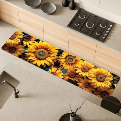Abbildung von Comart, Austin Küchenteppich, aus Polyester, Bedruckt, rutschfest, Sonnenblumen, 50 x 230 cm
