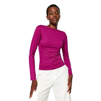 Abbildung von Trendyol Women&#039;s Damen Gerade Lange Ärmel Schlank Die Bluse Blouse, Burgundy, M