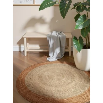 Abbildung von Hanse Home Jutta Juteteppich Natur Wohnzimmerteppich Rund aus 100% Jute, Handgewebt Robust &amp; Pflegeleicht Moderner, Boho Naturfaser Teppich, Elfenbein Gold Ø100cm