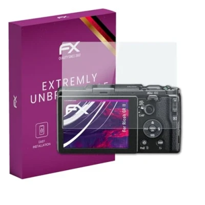 Abbildung von atFoliX Glasfolie kompatibel mit Ricoh GR II Panzerfolie, 9H Hybrid Glass FX Schutzpanzer Folie