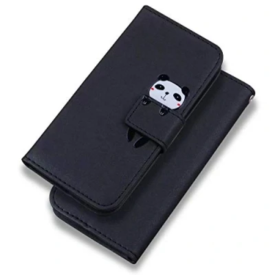 Abbildung von Bartern Handyhülle für iPhone 12/iPhone 12 Pro,iPhone 12/12 Pro Hülle,Karikatur Panda PU Leder Klappbar Wallet Schutzhülle Tasche Klapphülle mit Magnetisch Kartenfach Standfunktion,Schwarz