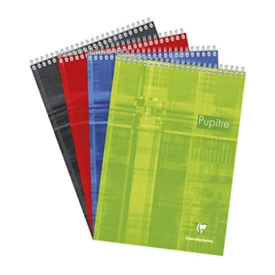 Abbildung von Clairefontaine 8150C Schreibblock / Notizblock Pupitre mit Doppelspirale, DIN A4 21x29,7cm, 80 Blatt, 90g, blanko, mikroperforiert, abtrennbar, 4 fach gelocht, farbig sortiert, 1 Stück