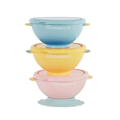 Abbildung von Badabulle Set mit 3 Funcolors Bowls, Deckel und 1 rutschfestem Saugfuß, 330ml