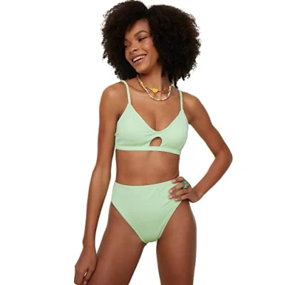 Abbildung von Trendyol Damen Strukturierter Hoher Taillenbikini Bikini Bottoms, Grün, 36 EU