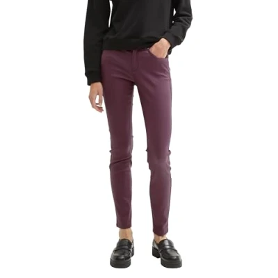Abbildung von TOM TAILOR Denim Damen Coated NELA Extra Skinny Jeans in Leder Optik, 36277 Dark Wine Red Coated, 33/30