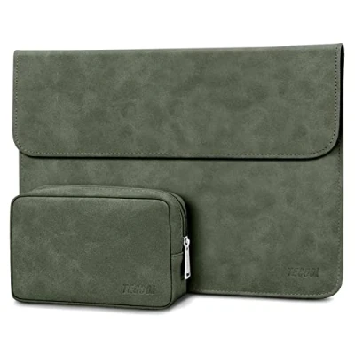 Abbildung von TECOOL 12.3 13 Zoll Laptop Hülle Tasche Leder Schutzhülle und Zubehörtasche für MacBook Air M2 A2681/M1 A2337/A1932/A2179 2022 2018 2020, 2016 Pro M1 M2,XPS 13, Surface Grün