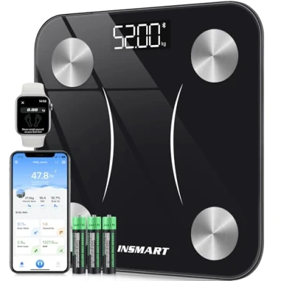 Abbildung von INSMART Personenwaage Digital, Waage personen mit Bluetooth, Körperfettwaage für BMI, Gewicht, Körperfett, Pulsschlag, Muskelmasse, Wasser, Protein, Skelettmuskel, Knochengewicht, BMR, usw.