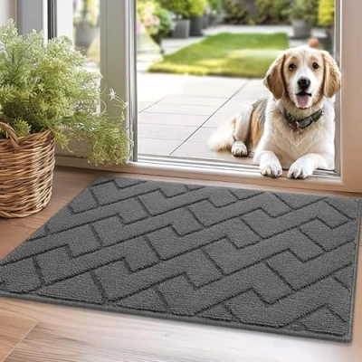 Abbildung von Biscpro Fußmatte Grau 50x80cm Innen und Außen, Waschbar Fussmatte, Wasserdicht Türmatte, Rutschfester Schmutzfänger Teppich für Eingang, Haustür, Patio, Flur, Garten