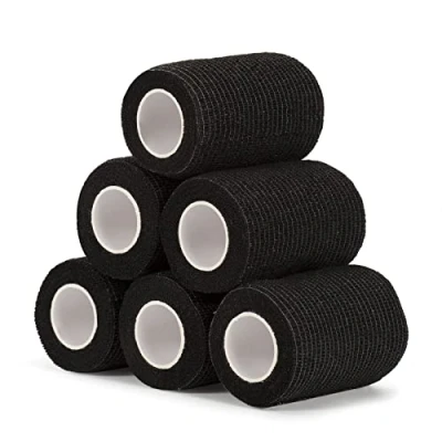 Abbildung von Haftbandage Verband Selbstklebender 7,5cm x 4,5m, 6 Rollen Fixierbinde Selbsthaftend Kohäsive Bandage für Erste Hilfe Dog Tierarztwickelband Sport Elastische Binde Handgelenk, Füße (Schwarz)