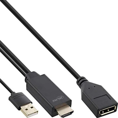 Abbildung von InLine® HDMI ST zu DisplayPort BU Konverter Kabel, 4K, schwarz/Gold, 0,3m