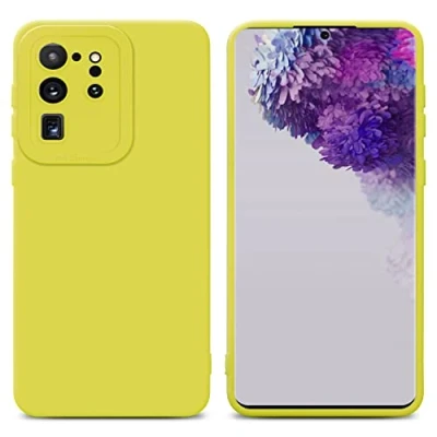 Abbildung von Cadorabo Hülle kompatibel mit Samsung Galaxy S20 Ultra Schutzhülle TPU Silikon Case Liquid Design Kameraschutz Slim Kratzfest Weiche Gummi Rundumschutz für in Gelb