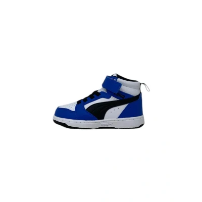 Abbildung von Puma Rebound V6 Mid Sneakers Baby Schuhe Mit Plain White/Black/Racing Blue Größe: 22
