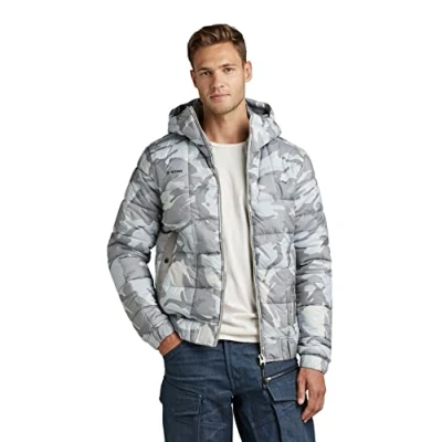 Abbildung von G STAR RAW Herren Meefic Squared Quilted Hooded Jacke, Mehrfarben (cool grey woodland camo D20126 C441 D436), XL