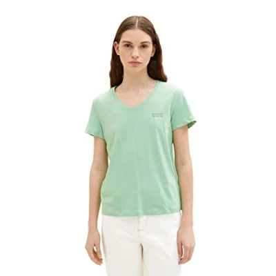 Abbildung von TOM TAILOR Damen 1035853 T Shirt mit V Ausschnitt, 31034 Okra Green, M