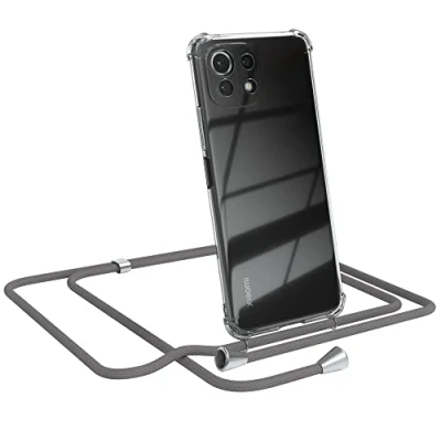 Abbildung von EAZY CASE Handykette kompatibel mit Xiaomi Mi 11 Lite/Mi Lite 5G / NE Handyhülle Umhängeband, Handykordel Schutzhülle, Silikonhülle, Hülle Band, Stylische Kette, Anthrazit