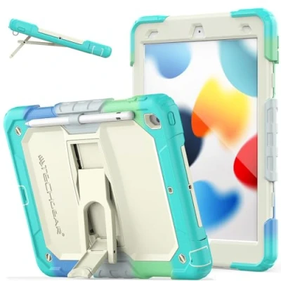 Abbildung von &quot;TECHGEAR „ArmourSHIELD Hülle für Apple iPad 10.2“ 2021/2020/2019 [9./8./7. Generation] Robuste, stoßfeste Ganzkörperhülle mit Ständer, Displayschutzfolie und Stifthalter, Arbeitshülle Kinder, S