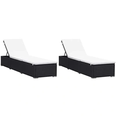 Abbildung von vidaXL 2X Sonnenliege mit Auflage Gartenliege Liegestuhl Relaxliege Rattanliege Liege Gartenmöbel Rattanmöbel Garten Terrasse Poly Rattan Schwarz