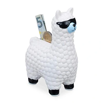 Abbildung von relaxdays Spardose Lama mit Sonnenbrille, Weiß