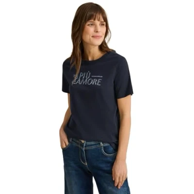 Abbildung von CECIL Damen B322930 T Shirt mit Wording, universal Blue, S