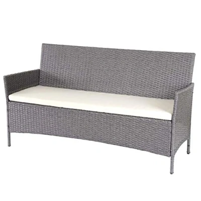 Abbildung von Mendler 3 Sitzer Poly Rattan Gartenbank Halden, Sitzbank grau, Kissen Creme