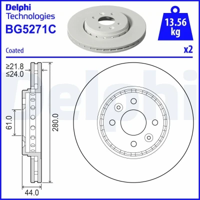 Abbildung von DELPHI Bremsscheibe DACIA: Jogger I MPV 280mm 24mm 4 Belüftet BG5271C Bremsscheiben, Scheibenbremsen