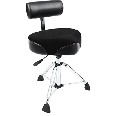 Abbildung von Gibraltar Schlagzeughocker, Drumhocker 9000 Series Moto Saddle mit Backrest Hydraulic, 9608HMB (Durchmesser: 48cm, Vinyl Sitzfläche, Quick Lock, doppelstrebige Basis, &#039;Super Foot&#039; Gummifüße)