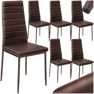 Abbildung von tectake eleganter Stuhl mit hoher Rückenlehne, 6er Set, Pflegeleichte Esszimmerstühle, Küchenstühle Stühle 41x45x98,5cm, Polsterstuhl modern und bequem (braun)