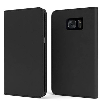 Abbildung von EAZY CASE Tasche kompatibel mit Samsung Galaxy S7 Edge Vintage Schutzhülle Standfunktion Klapphülle Bookstyle, Handytasche Handyhülle Magnetverschluss und Kartenfach, Kunstleder, Schwarz