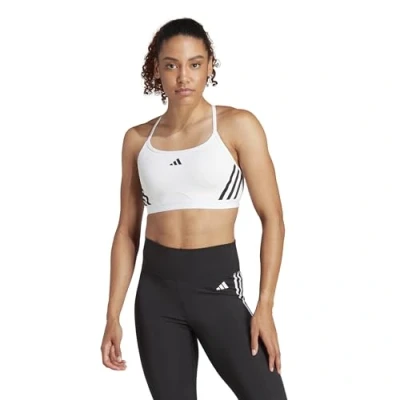 Abbildung von adidas Women&#039;s Aeroreact Training Light Support 3 Stripes Bra Sport BH, White/Black, S C D