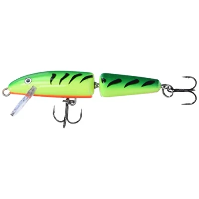 Abbildung von Rapala Jointed Angelköder Angelzubehör aus Balsaholz Süßwasser Spinnköder Lauftiefe 1.5 2.1m Fischköder 9cm, 7g Hergestellt in Estland Firetiger
