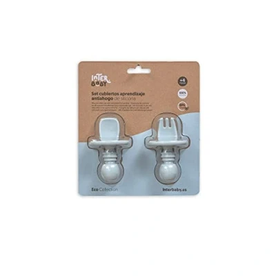 Abbildung von Interbaby Anti Erstickungs Löffel und Gabel Set aus blauerarbenem Silikon