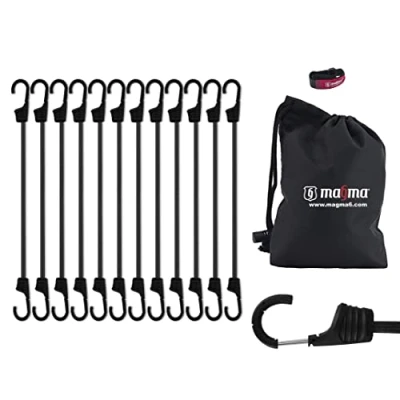 Abbildung von MAGMA Spanngummi 12er Set Robuster Schnellspanner Für Fahrrad, Auto, LKW, Anhänger &amp; Garten Expander zur Sicherung von Tarps, Ladung und Planen Camping, Militär Outdoor (75cm, Schwarz)