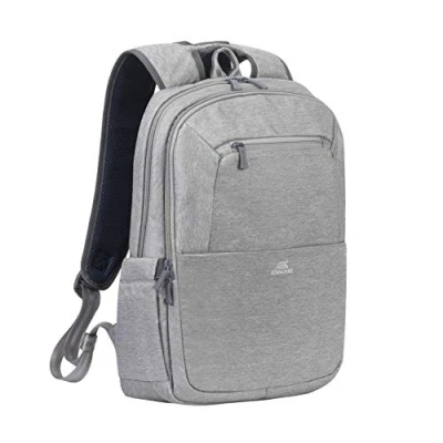 Abbildung von Rivacase ECO wasserfester Laptop Rucksack mit einem Fach für Notebook bis 15,6 Zoll und Tablet 10,1 dank Trolley Gurt perfekt als Reiserucksack Laptoprucksack aus Polyester / (grau)