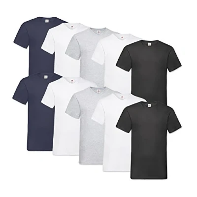 Abbildung von Fruit of the Loom 10 T Shirts V Neck M L XL XXL Ausschnitt Diverse Farben auswählbar (M, 4Weiß/2Schwarz/2Navy/2Grau)