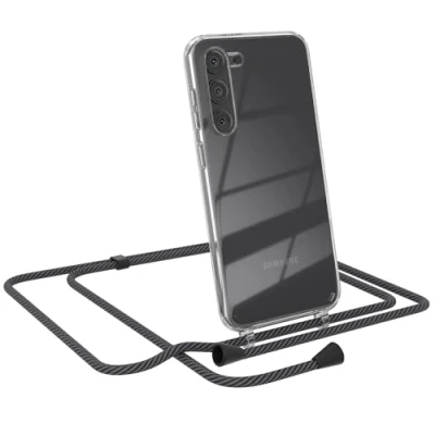 Abbildung von EAZY CASE Handykette kompatibel mit Samsung Galaxy S23 Plus Kette zum Umhängen für Hülle Band aus Silikon transparente Handyhülle als Fallschutz in Schwarz Anthrazit