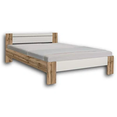 Abbildung von Stella Trading Vega Stilvolles Futonbett 140 x 200 cm Komfortables Jugendzimmer Doppelbett in Wildeiche Optik, weiß 145 61 204 (B/H/T)