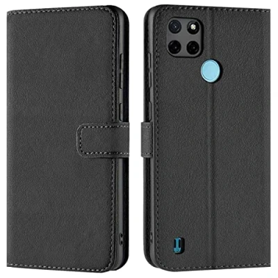 Abbildung von Verco Handyhülle für Realme C25Y Hülle, C21 Y Bookcase Tasche Flipcover / Case [Kartenfächer/Aufstellfunktion], Schwarz