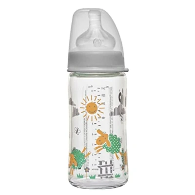 Abbildung von NIP Weithalsflasche mit Anti Kolik Sauger: Baby Trinkflasche ACTIFLEX System, Made in Germany, BPA Frei, Glass, Einheitsgröße, Saugloch M mittlerer Trinkfluss, 240 ml, Girl
