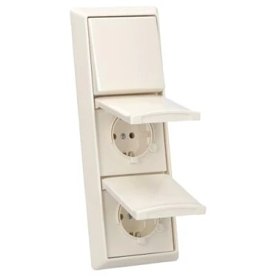 Abbildung von Busch Jaeger Allwetter 44 Set: 2x SCHUKO Steckdose mit Klappdeckel 20 EUGK 32 101 IP + Wippschalter Einsatz 2000/6 US Wippe 2106 3 fach Abdeckrahmen 2103 32, Weiß UP