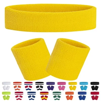 Abbildung von FACATH Gestreiftes Schweißband Set Sport Stirnband Armband Frottee Sportübungs Basketball Stirnbänder