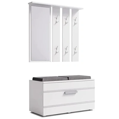 Abbildung von ADGO Opal 3in1 Flur Set Flurmöbel Set, Kleiderschränke, Spiegel und Kleiderbügel Schuhschrank, Flurgarderoben, Kompaktgarderobe für Ihren(Flur WeiÃŸ) (Versand in 2 Packungen)