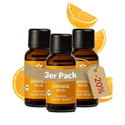 Abbildung von Heldengrün® BIO Orangenöl [100% NATURREIN] Kaltgepresst aus echten Orangen zum Verzehr Ätherisches Öl Orange Duftöl Oil 3 x 30 ml