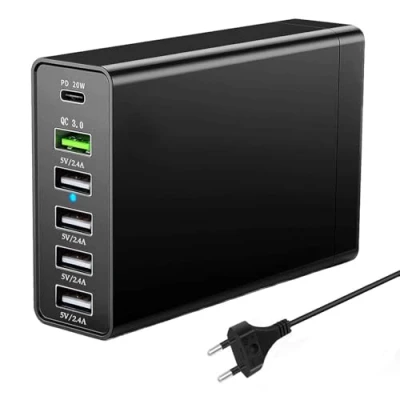 Abbildung von USB C Ladegerät mehrfach, 65W 6 Port Ladestation, Netzteil, Hub, PD20W Schnellladegerät, Desktop Ladegerät, Kompatibel mit iPhone 12/13/14/15/Samsung S24/S23/S22/Google/Tablet.